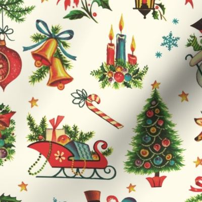 Vintage Retro Christmas on Cream - medium scale