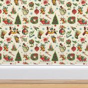 Vintage Retro Christmas on Cream - medium scale