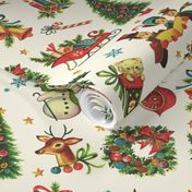 Vintage Retro Christmas on Cream - medium scale