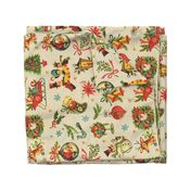 Vintage Retro Christmas on Aged Linen rotated - large scale