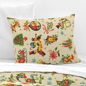 Vintage Retro Christmas on Aged Linen rotated - large scale