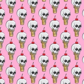 (2" scale) skull ice cream cones - cherries on pink - LAD19BS