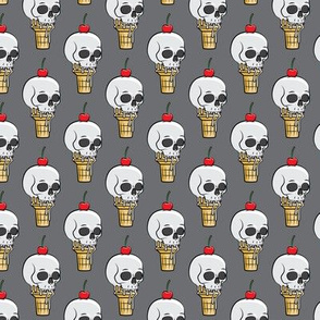 (2" scale) skull ice cream cones - cherries on dark grey - LAD19BS