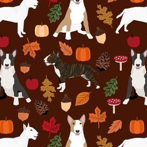 bull terrier autumn leaves fabric - marroon