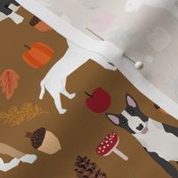 bull terrier autumn leaves fabric - ochre