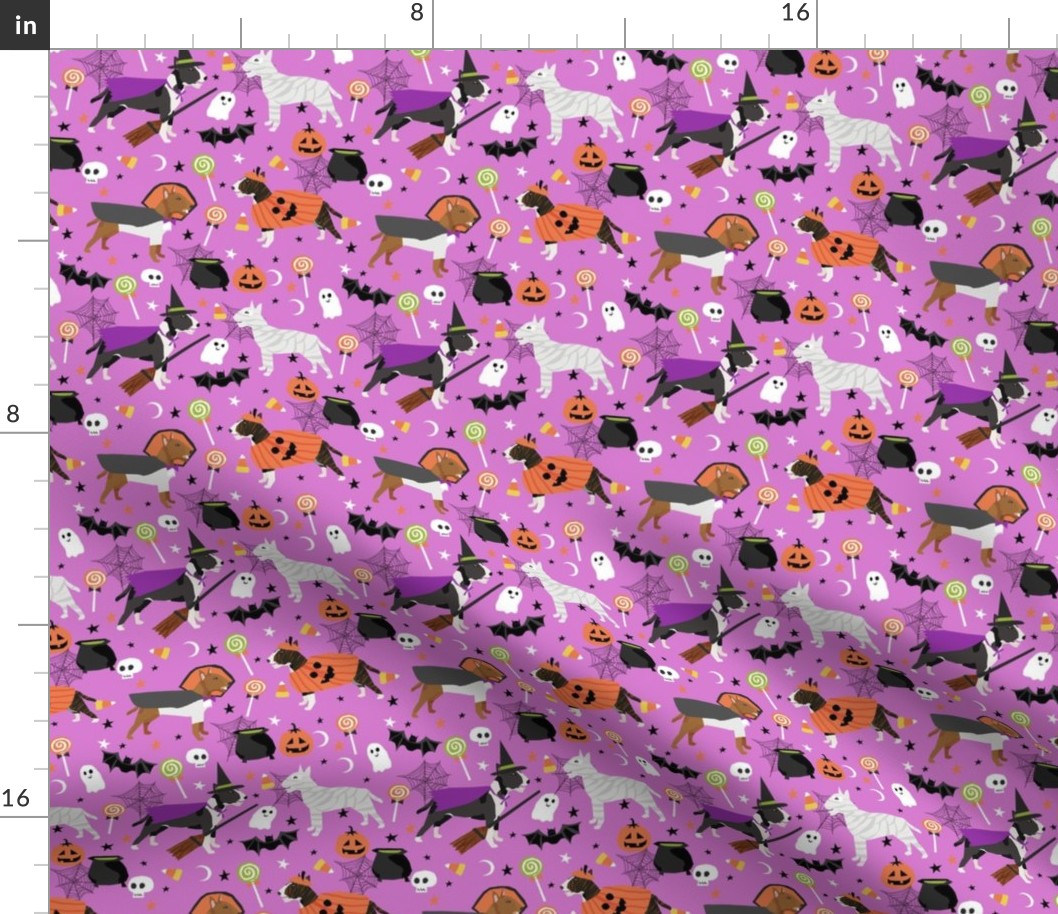 bull terrier halloween fabric - purple