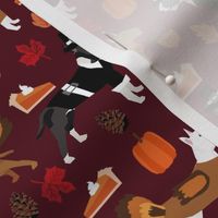 bull terrier thanksgiving  fabric - burgundy