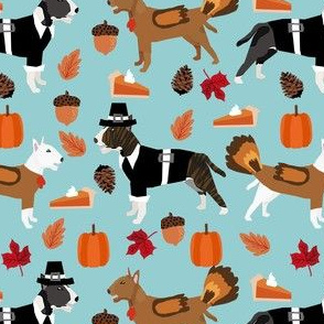 bull terrier thanksgiving  fabric - blue