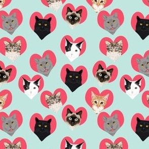 SMALL love cats hearts cute kitties cats adorable cat lady fabric 