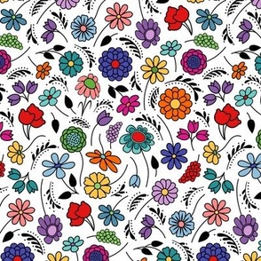 Colorful Spring Floral Ditsy // Cobalt, Turquoise, Green, Lilac, Plum Purple, Teal, Yellow, Fuchsia, Red, Sky Blue, Orange, Salmon Pink, Black and White