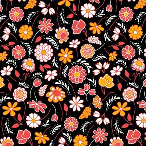Spring Floral Ditsy in Red, Orange, Black and White