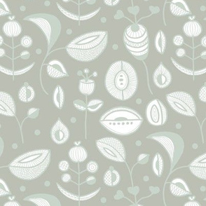 Retro style garden botanical branches twigs and vines sage green