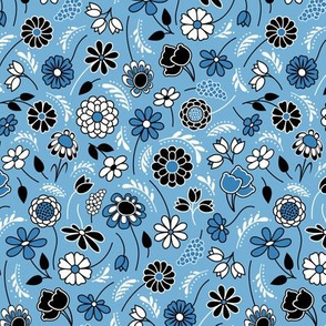 Spring Floral Ditsy in Blue, Black and White