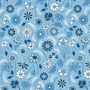 Spring Floral Ditsy in Navy, Light Denim Blue and White