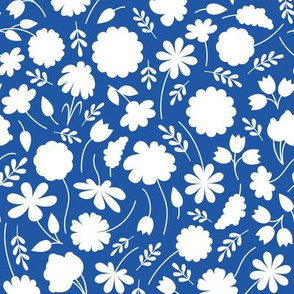 Cobalt Blue and White Spring Floral Ditsy Silhouettes // Version 1