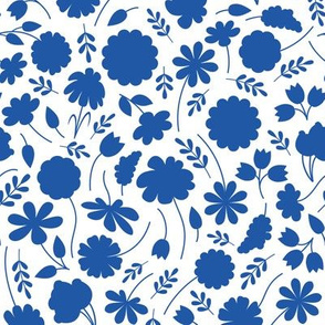 Cobalt Blue and White Spring Floral Ditsy Silhouettes // Version 2