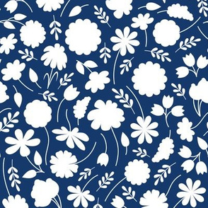 Midnight Blue and White Spring Floral Ditsy // Version 1