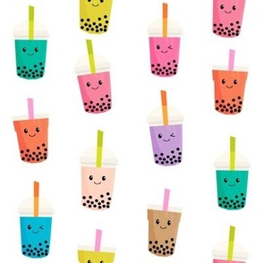 Boba Tea fabric - boba fabric, kawaii fabric, cute fabric, food fabric, bubble tea fabric, bubble tea, kawaii food - white