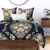 Rambling Roses navy large scale