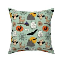 Halloween chihuahuas on pale blue green