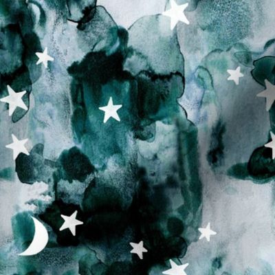 stars and moons // teal watercolor