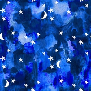 stars and moons // indigo watercolor