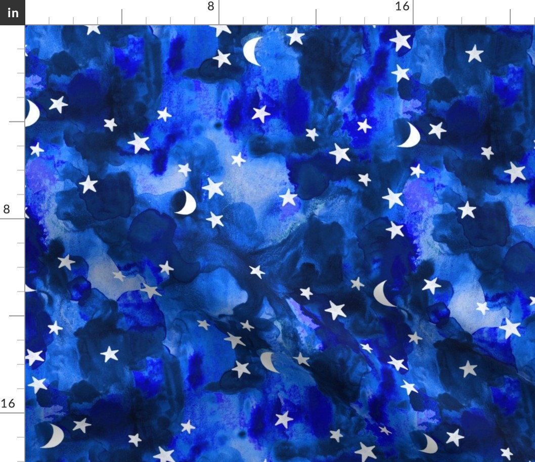 stars and moons // indigo watercolor