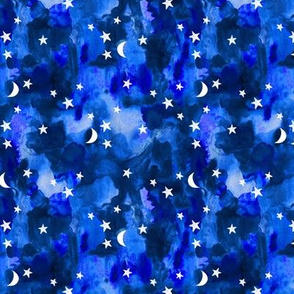 small stars and moons // indigo watercolor
