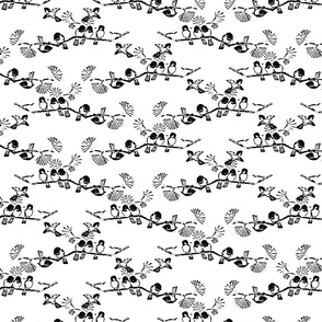 Ornamental Vintage Birds Pattern in Black and White (Large Scale)