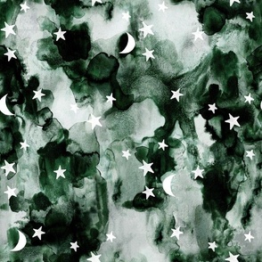 stars and moons // olive green watercolor