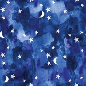 stars and moons // navy watercolor