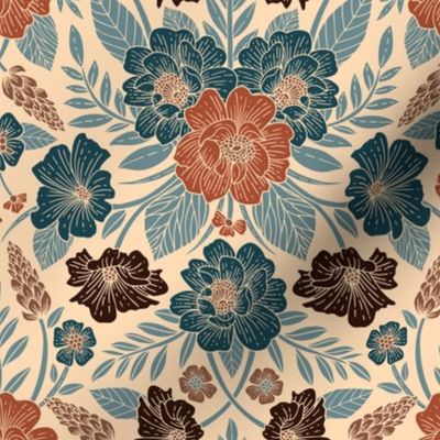 Fall Floral Pattern in Blue, Brown & Rust