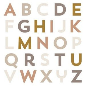 6" square: spice, stone, sugar sand, mud, bronze alphabet