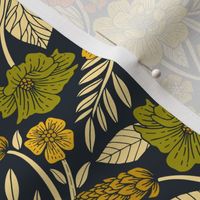 Modern Floral Pattern in Orange, Yellow, Green & Navy