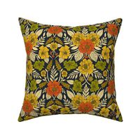 Modern Floral Pattern in Orange, Yellow, Green & Navy