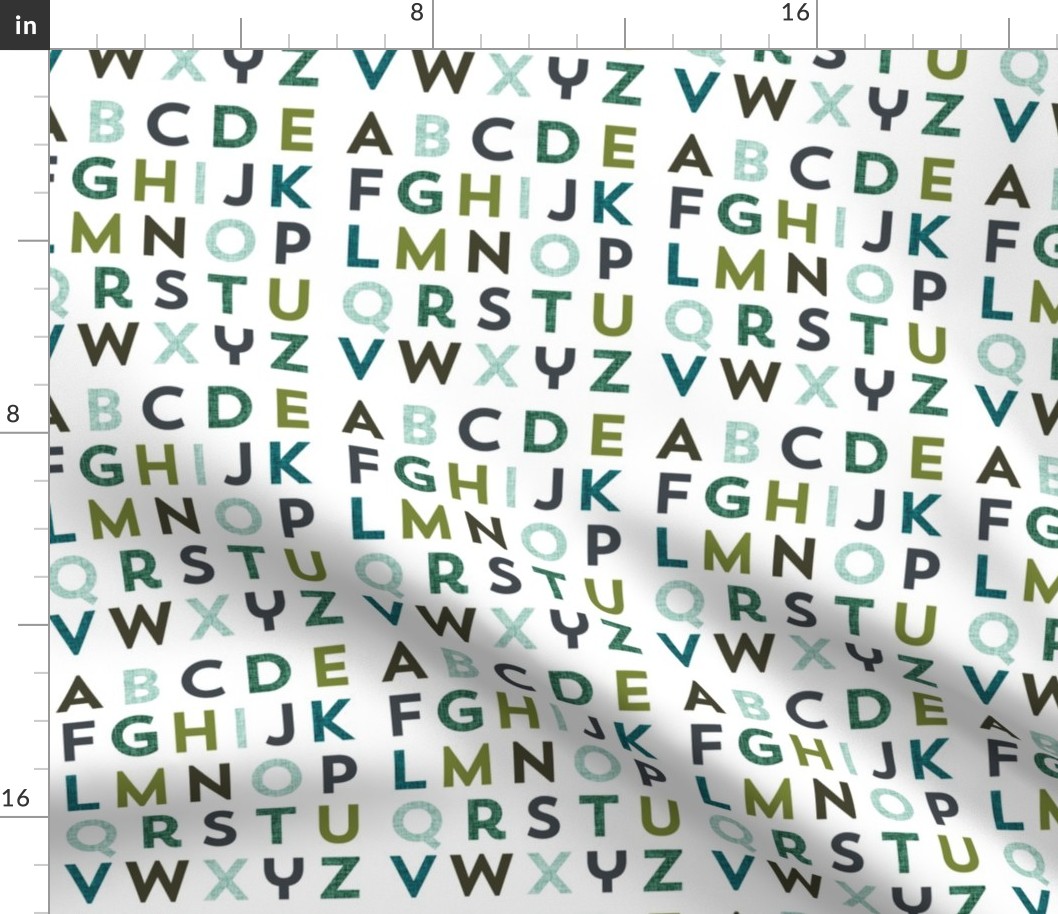 6" square: summit, green olive, 165-8, blue pine, teal no. 2, 174-15 alphabet