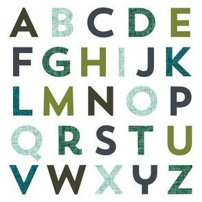 9" square: summit, green olive, 165-8, blue pine, teal no. 2, 174-15 alphabet
