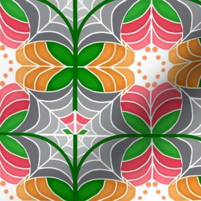 Garden Wall of Living Beauty -Tulip Art Orange Peach Green Grey Pinks Modern  Wallpaper Web   