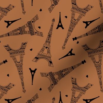 Minimal Eiffel Tower for Paris lovers romantic french travel icon design rust copper brown black