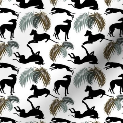 Greyhound Silhouettes with Palm Leaves