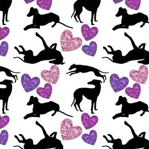 greyhound silhouettes pink gemstone hearts