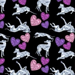 Greyhound Silhouettes Diamond Gemstone Hearts  Pinks