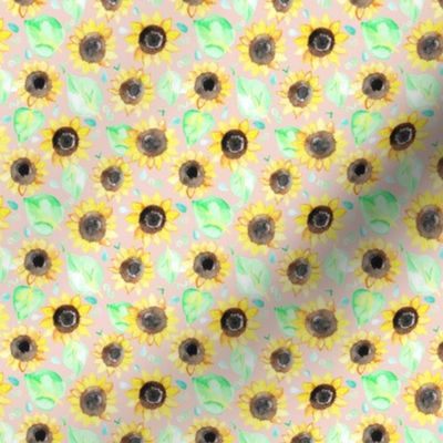 Cheerful Watercolor Sunflowers on Blush - Tiny