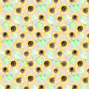 Cheerful Watercolor Sunflowers on Blush - Tiny