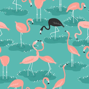 pink and black flamingos