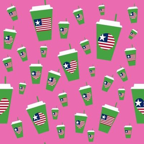 American Flag Coffee Pink Background