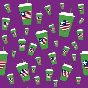 American Flag Coffee Purple Background
