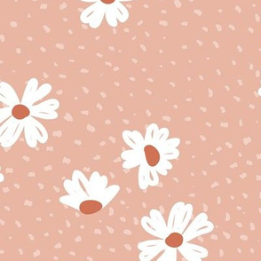 Boho buttercup retro flower garden and spots minimal daisy flowers scandinavian trend style nursery design coral pink JUMBO