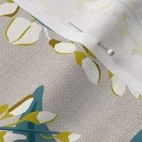 Wisteria Vines - Beige Teal Large Scale