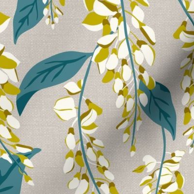 Wisteria Vines - Beige Teal Large Scale